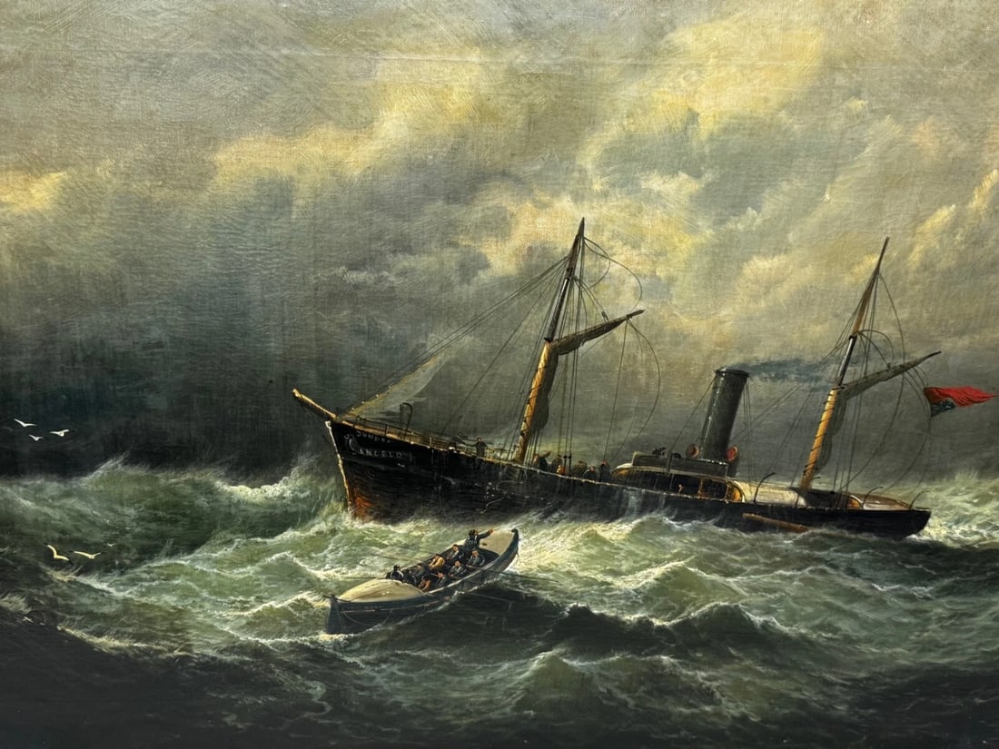 Large Painting Sealer Whaler Ship Of Dundee Sinking The Rescue By William Broome - 2