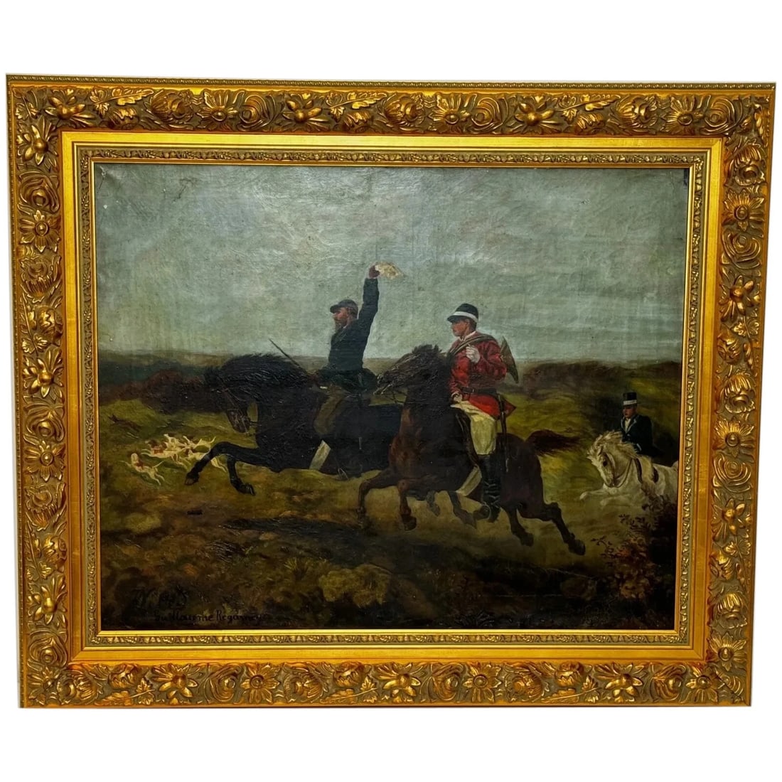19th Century Oil Painting Huntsman In Hot Pursuit by Guillaume Urban Régamey