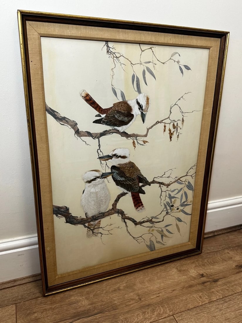 Large Australian Painting Group of Birds 3 Kookaburras In Bush by Robin Hill - 20