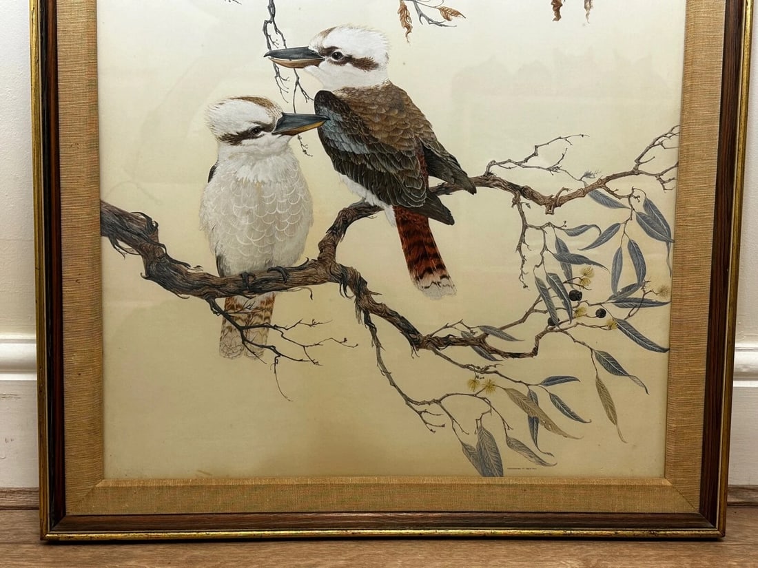 Large Australian Painting Group of Birds 3 Kookaburras In Bush by Robin Hill - 6
