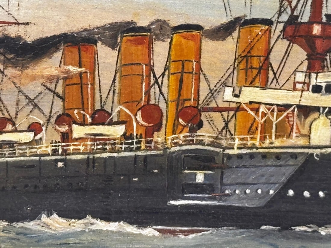 Marine Oil Painting HMS Powerful Royal Navy Cruiser Ship Follower Charles Dixon - 13
