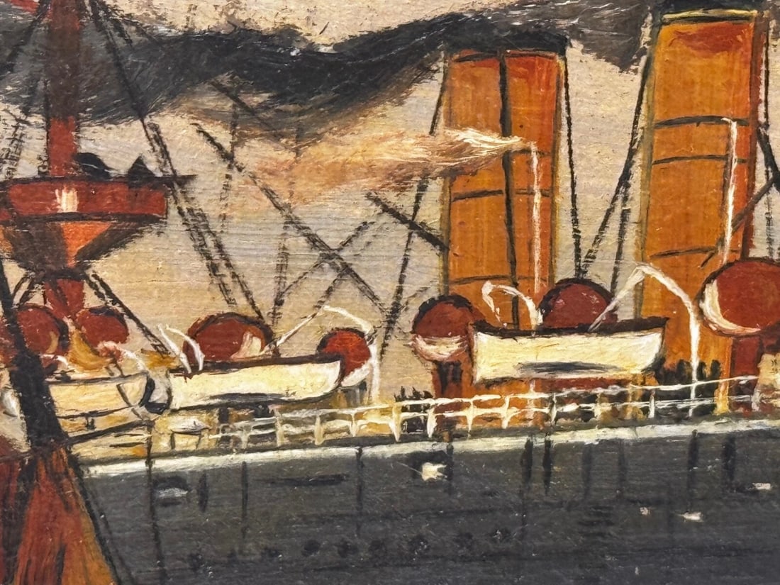 Marine Oil Painting HMS Powerful Royal Navy Cruiser Ship Follower Charles Dixon - 18