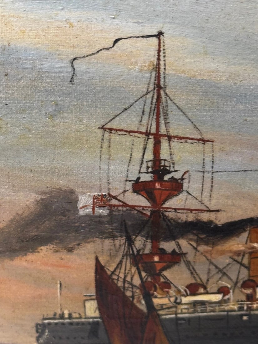 Marine Oil Painting HMS Powerful Royal Navy Cruiser Ship Follower Charles Dixon - 19