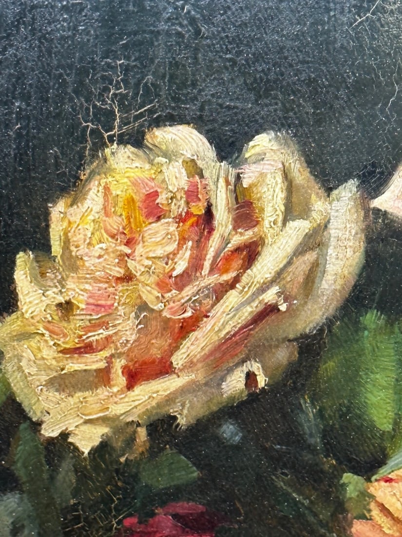 British Oil Painting Still Life Flowers Garden Roses Signed Ernest Higgins Rigg - 17