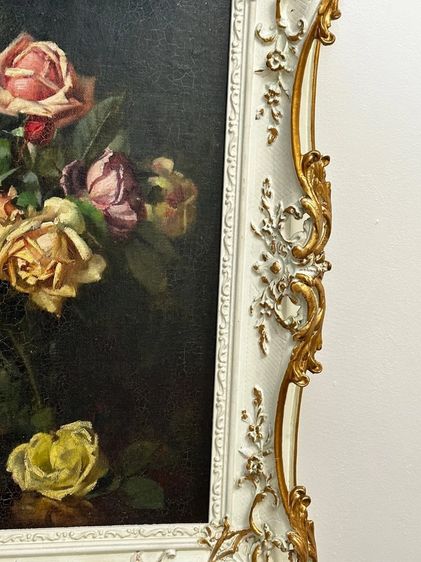 British Oil Painting Still Life Flowers Garden Roses Signed Ernest Higgins Rigg - 3