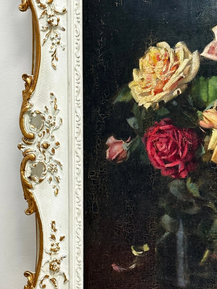 British Oil Painting Still Life Flowers Garden Roses Signed Ernest Higgins Rigg - 4