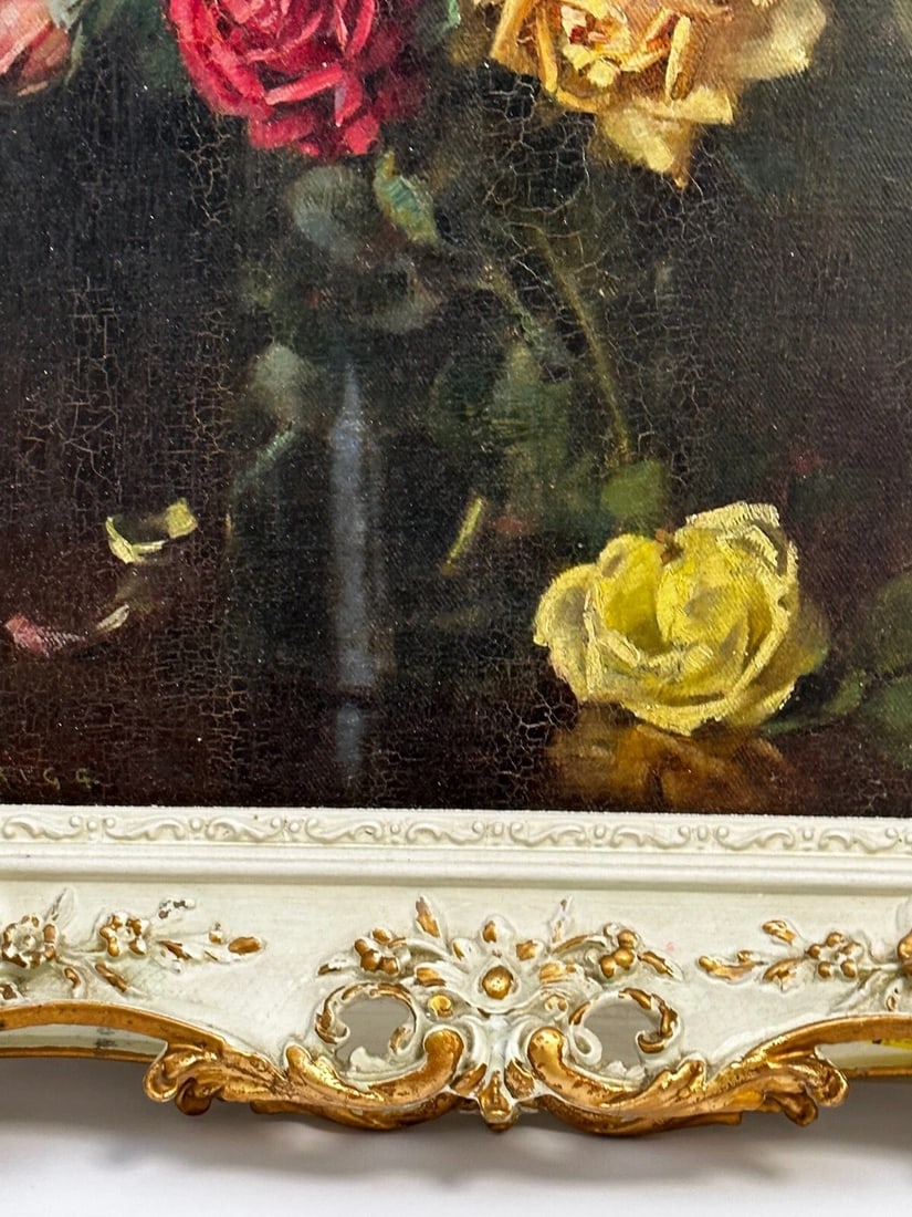 British Oil Painting Still Life Flowers Garden Roses Signed Ernest Higgins Rigg - 5