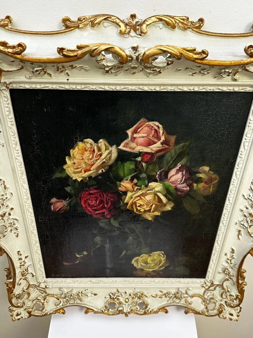 British Oil Painting Still Life Flowers Garden Roses Signed Ernest Higgins Rigg - 6