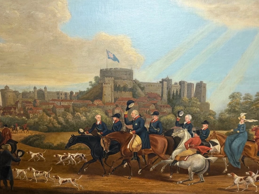 Large Oil Painting King George III Returning from Hunting, Windsor Castle Beyond - 2