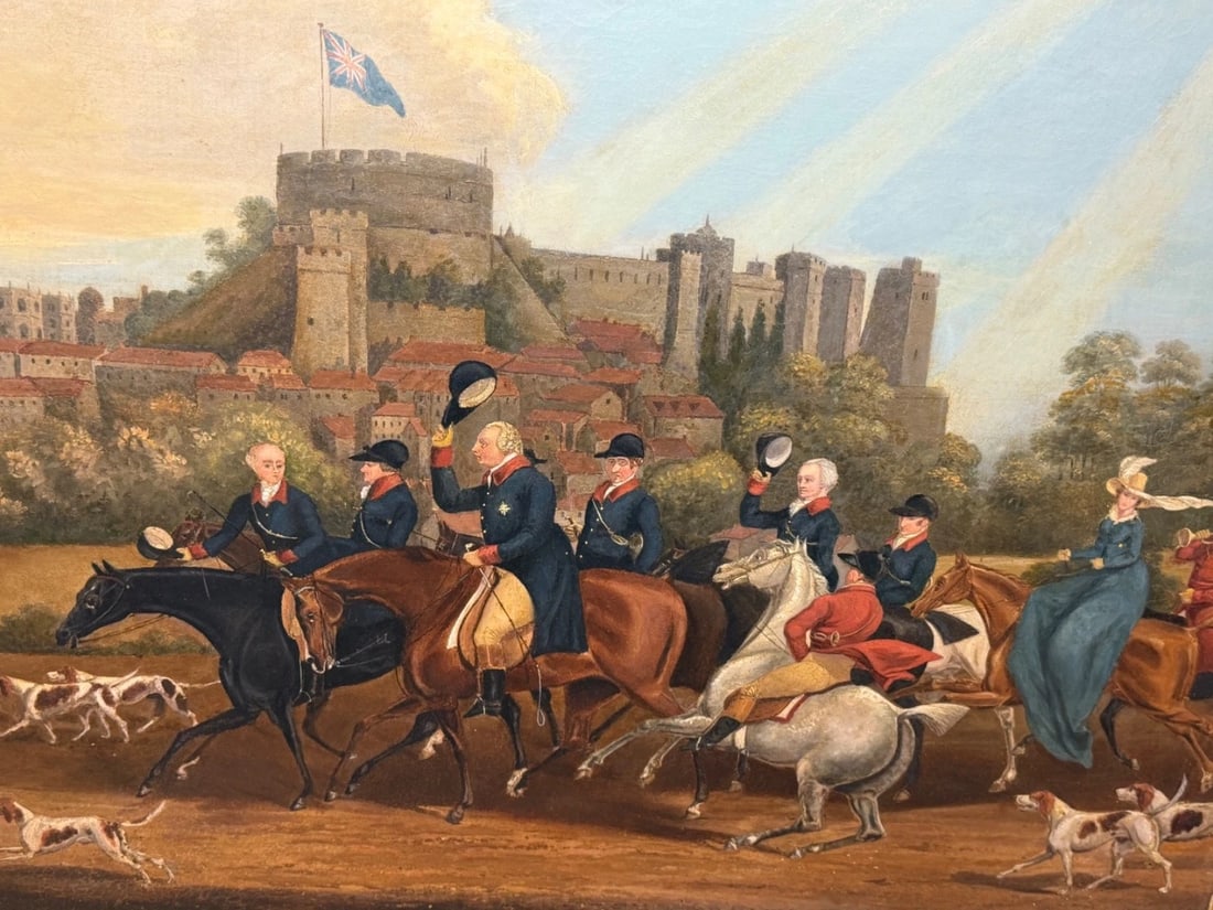 Large Oil Painting King George III Returning from Hunting, Windsor Castle Beyond - 3