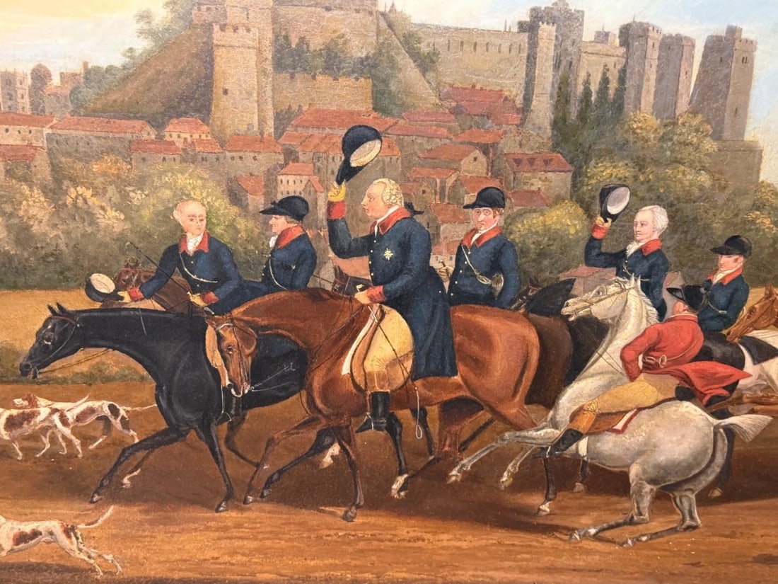 Large Oil Painting King George III Returning from Hunting, Windsor Castle Beyond - 4