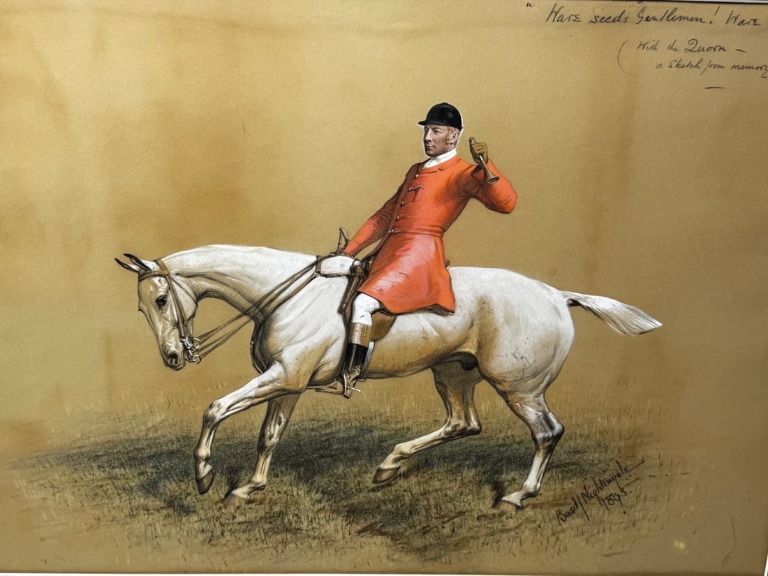 Sporting Painting Quorn Hunt Tom Firr Up Grey Horse by Basil Nightingale - 2