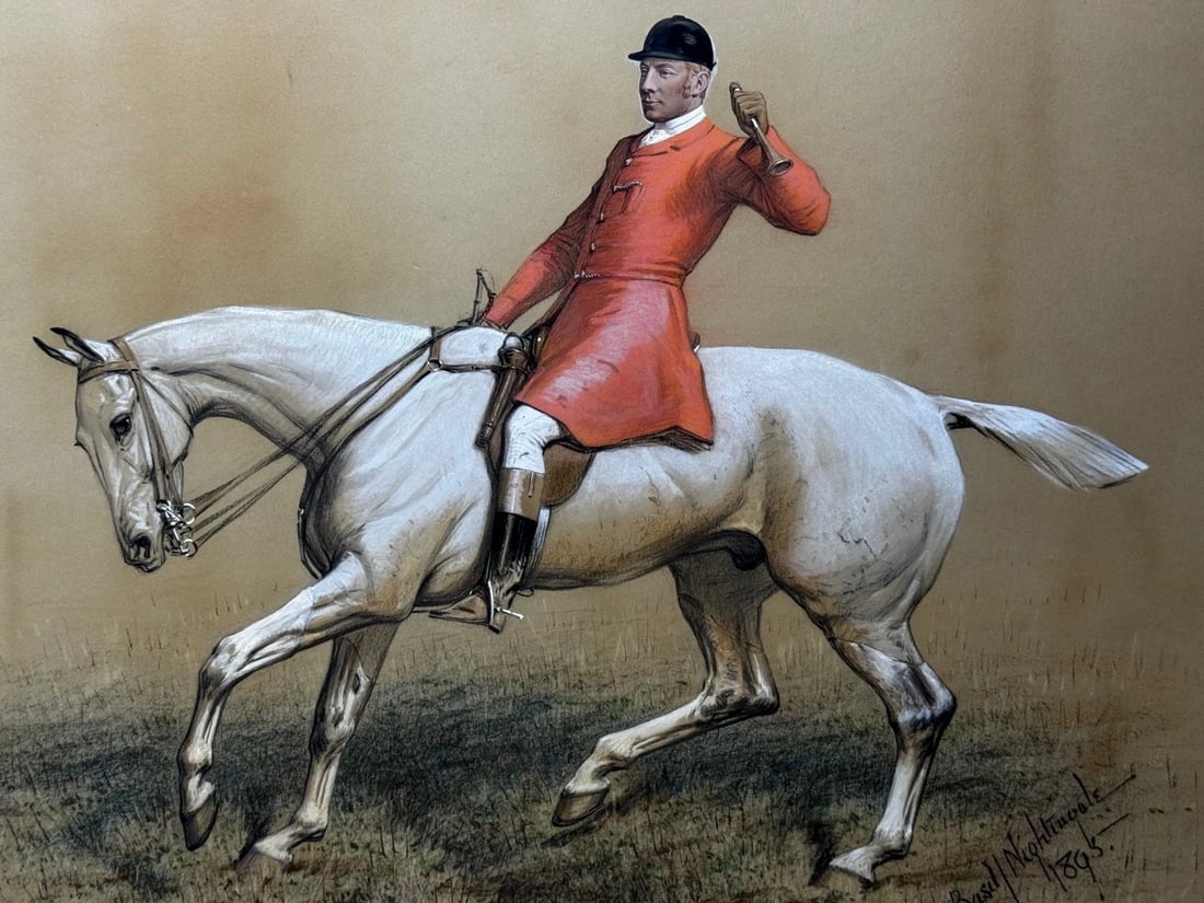 Sporting Painting Quorn Hunt Tom Firr Up Grey Horse by Basil Nightingale - 3