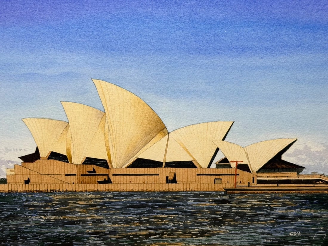 Architectural Painting of Sydney Opera House Framed Signed G. Douglas Hemingway - 2