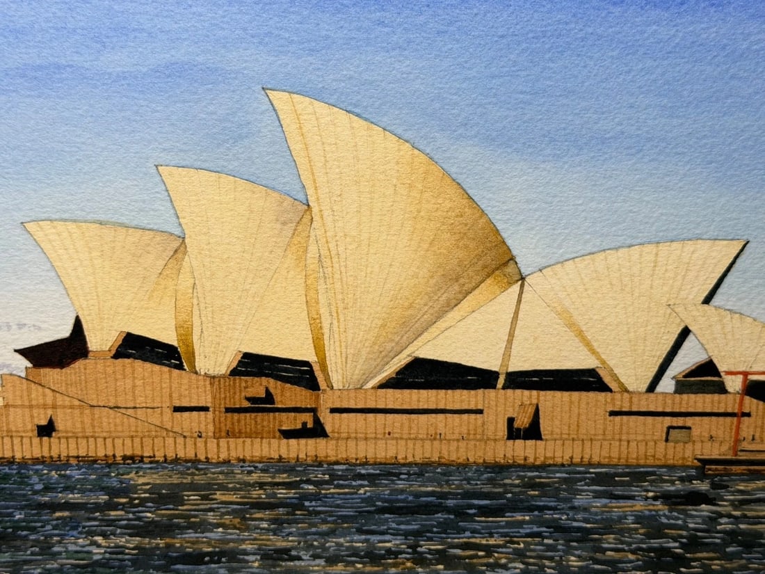 Architectural Painting of Sydney Opera House Framed Signed G. Douglas Hemingway - 3