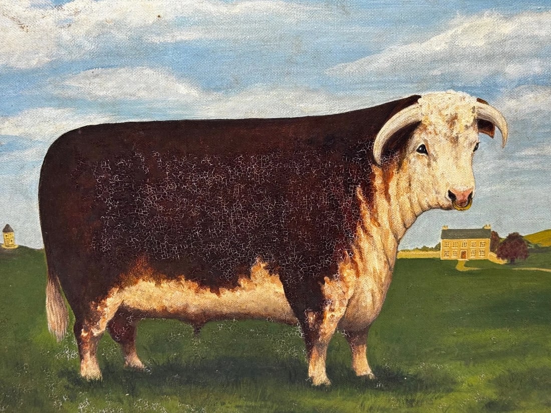 Prized Hereford Bull Pastoral Landscape In the Manner of William Henry Davis - 2