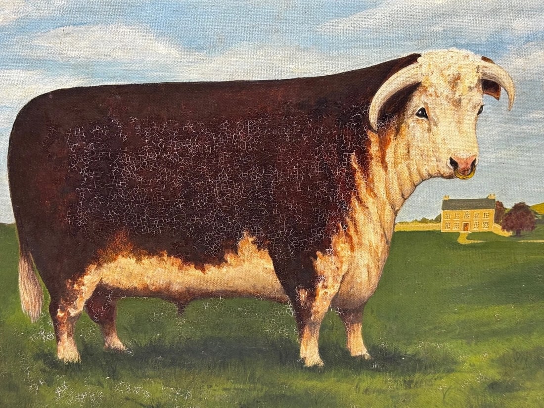 Prized Hereford Bull Pastoral Landscape In the Manner of William Henry Davis - 3