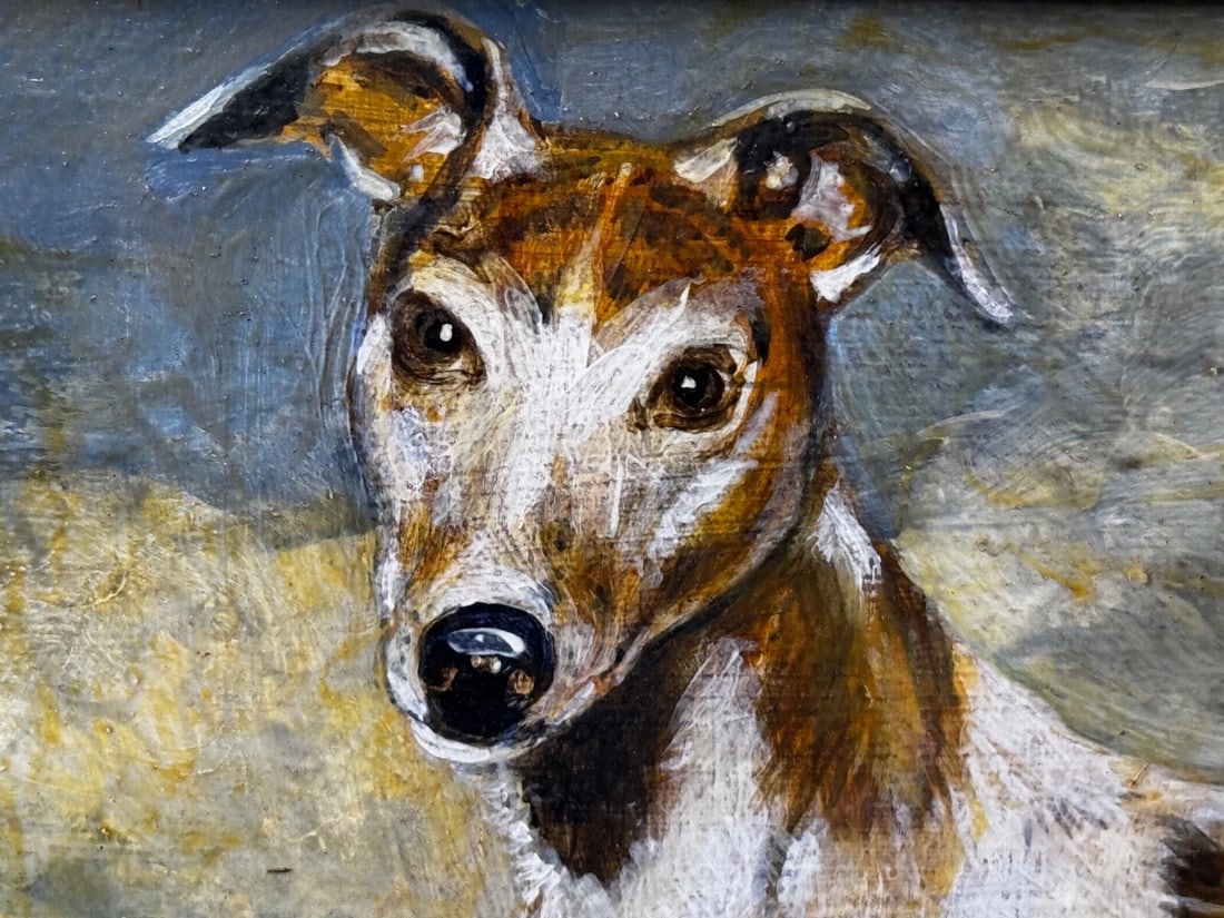 Antique Oil Painting Portrait Prized Lurcher Greyhound After Samuel John Carter - 3