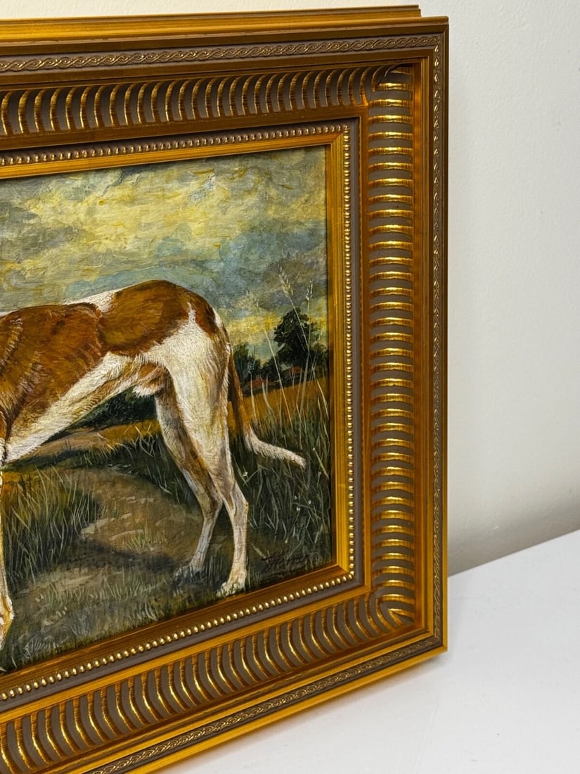Antique Oil Painting Portrait Prized Lurcher Greyhound After Samuel John Carter - 4