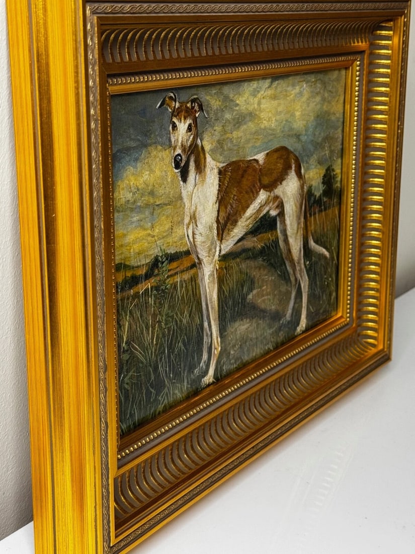 Antique Oil Painting Portrait Prized Lurcher Greyhound After Samuel John Carter - 5