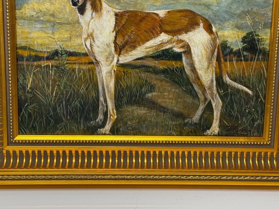 Antique Oil Painting Portrait Prized Lurcher Greyhound After Samuel John Carter - 6
