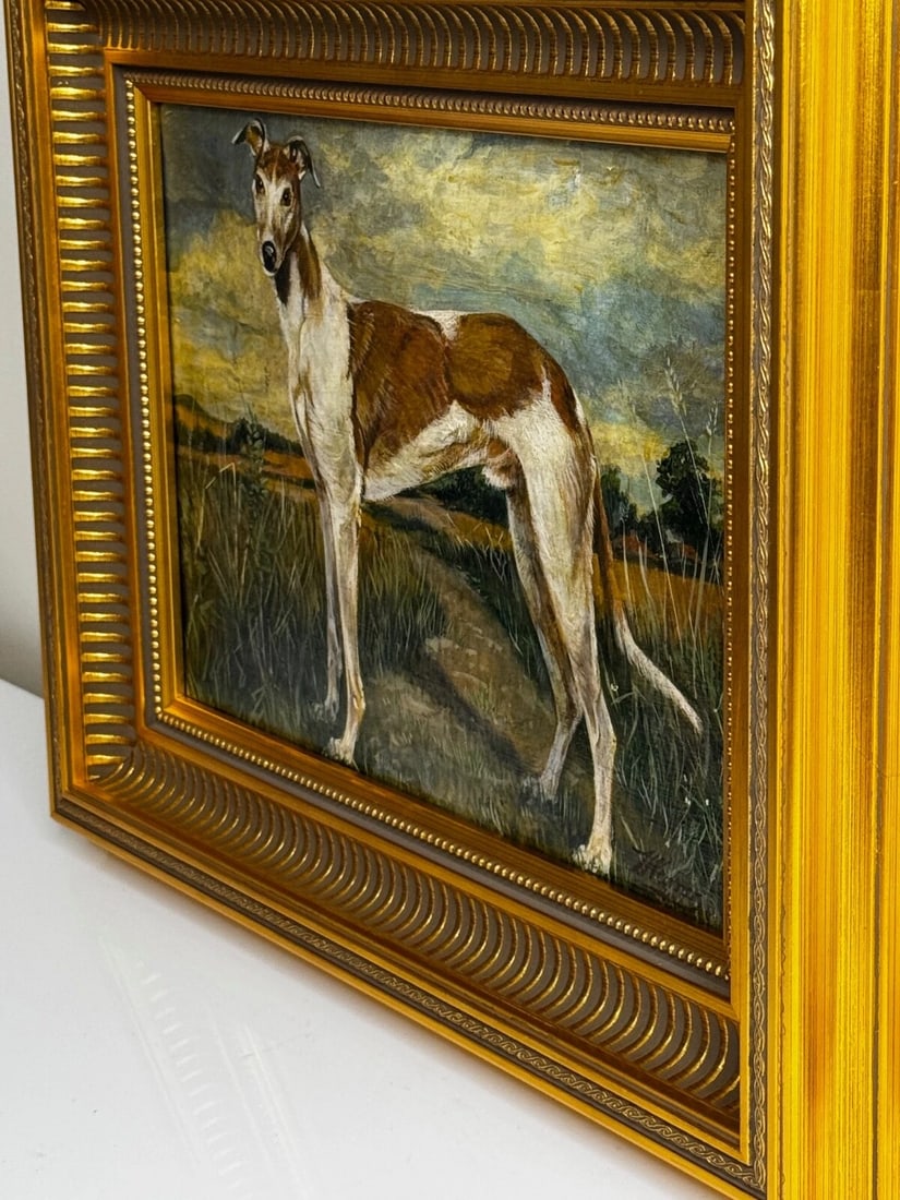 Antique Oil Painting Portrait Prized Lurcher Greyhound After Samuel John Carter - 8