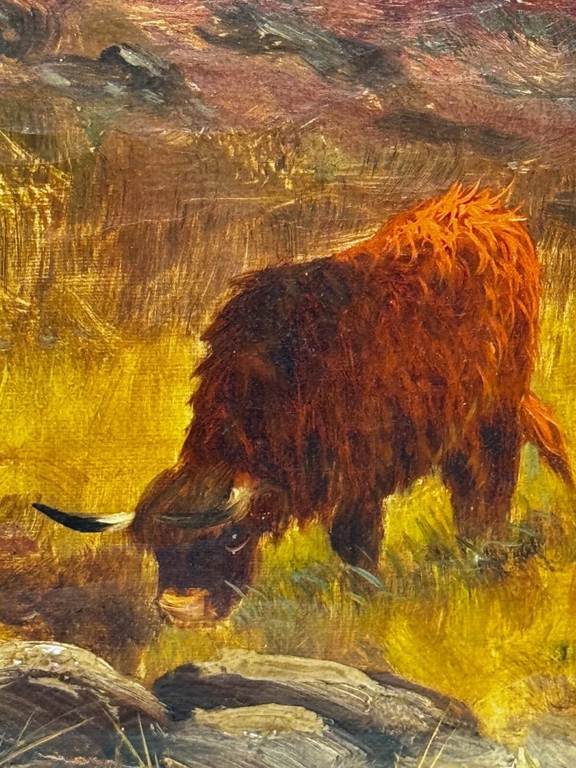 Oil Painting Longhorn Cattle West Scottish Highlands By Gustave De Brianski - 11