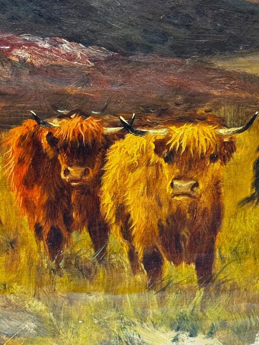 Oil Painting Longhorn Cattle West Scottish Highlands By Gustave De Brianski - 12