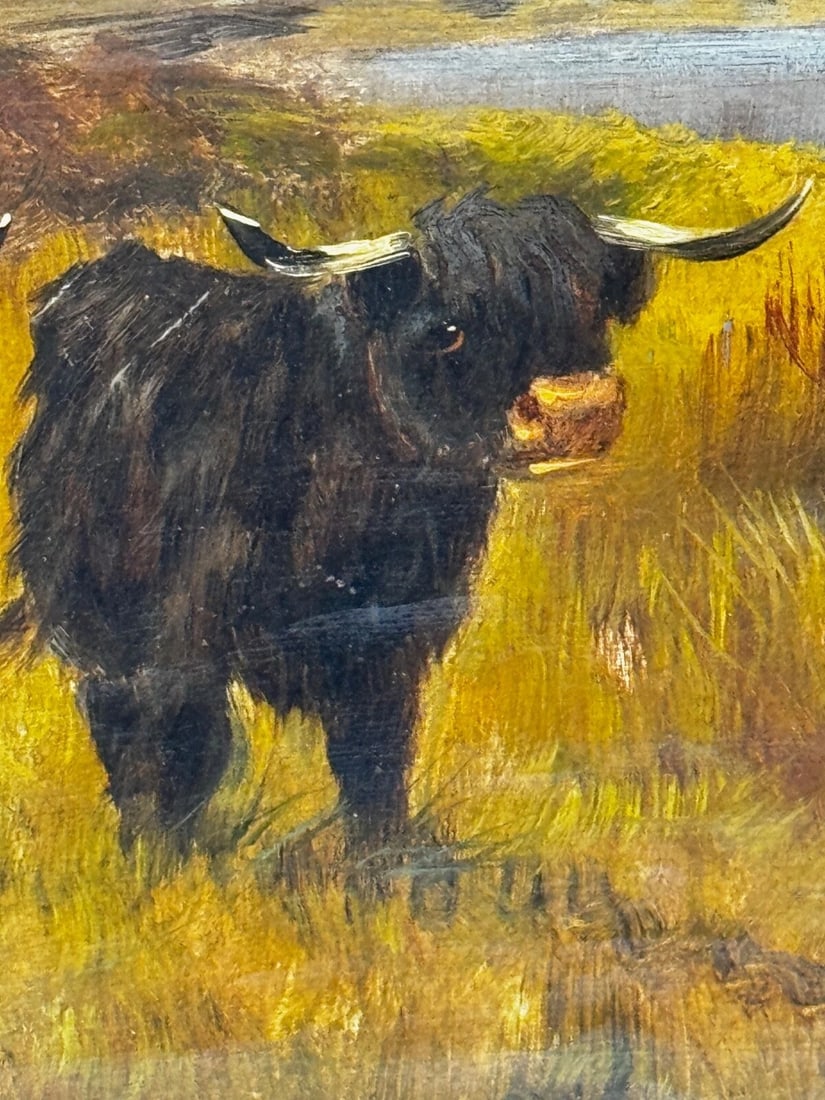 Oil Painting Longhorn Cattle West Scottish Highlands By Gustave De Brianski - 13