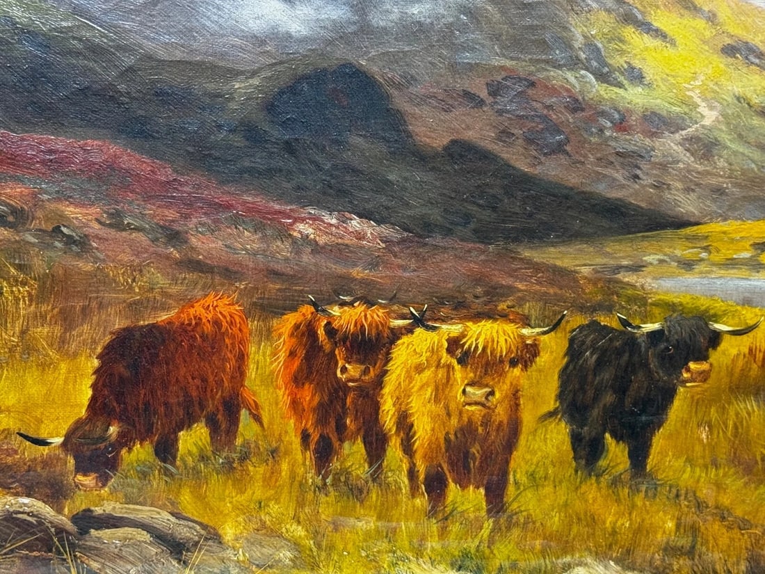 Oil Painting Longhorn Cattle West Scottish Highlands By Gustave De Brianski - 3