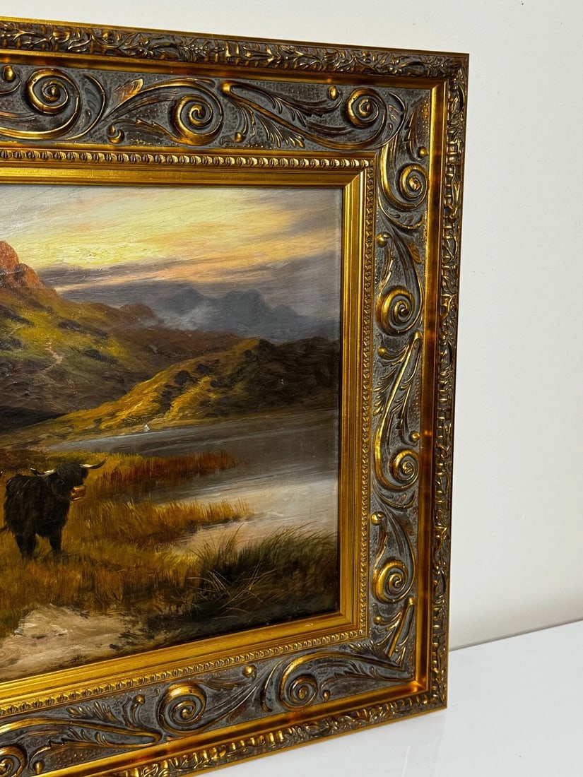 Oil Painting Longhorn Cattle West Scottish Highlands By Gustave De Brianski - 4