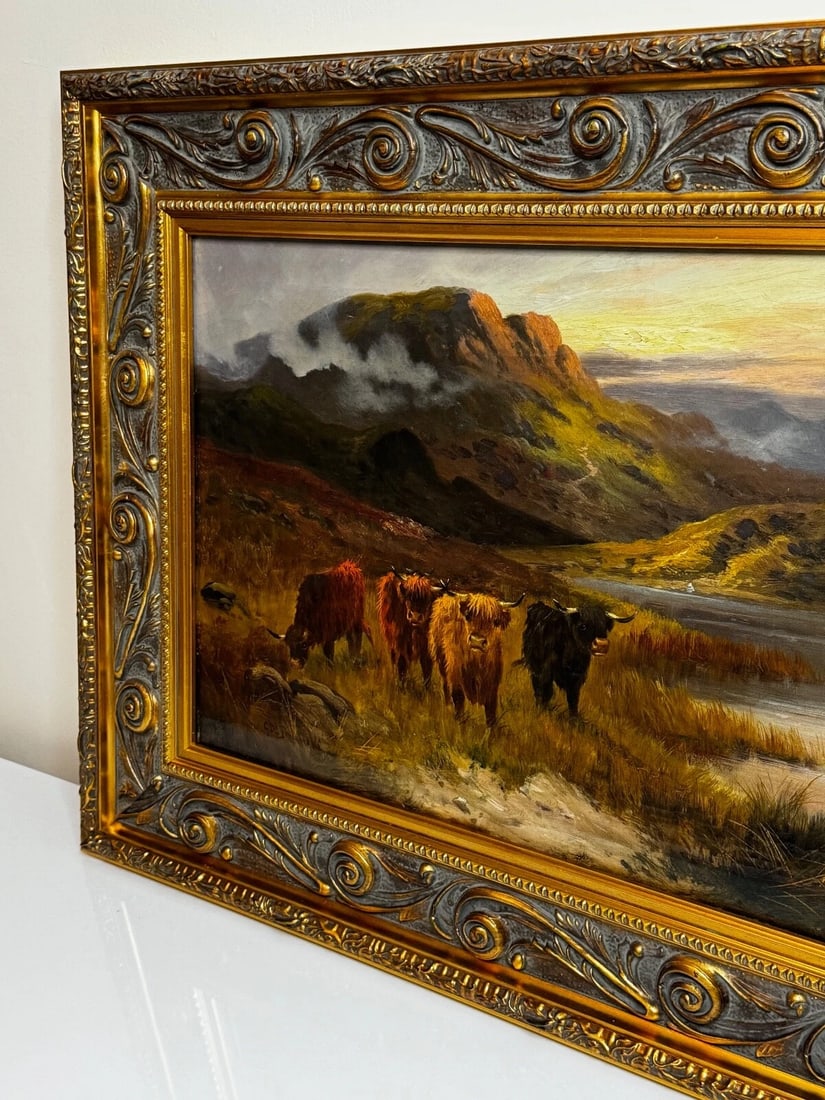 Oil Painting Longhorn Cattle West Scottish Highlands By Gustave De Brianski - 5