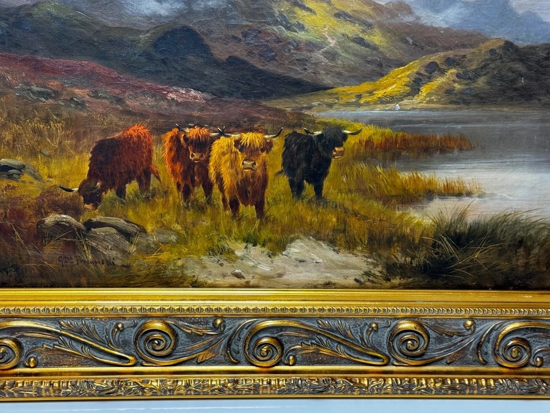 Oil Painting Longhorn Cattle West Scottish Highlands By Gustave De Brianski - 6