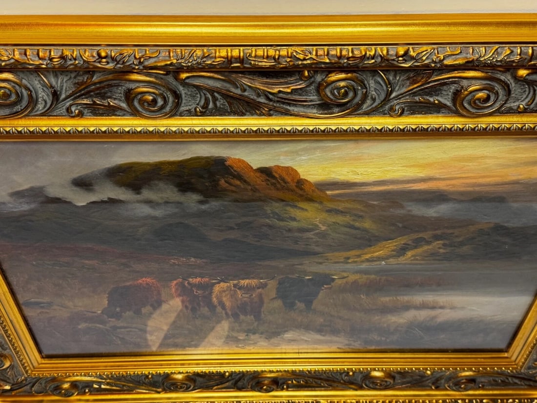 Oil Painting Longhorn Cattle West Scottish Highlands By Gustave De Brianski - 7