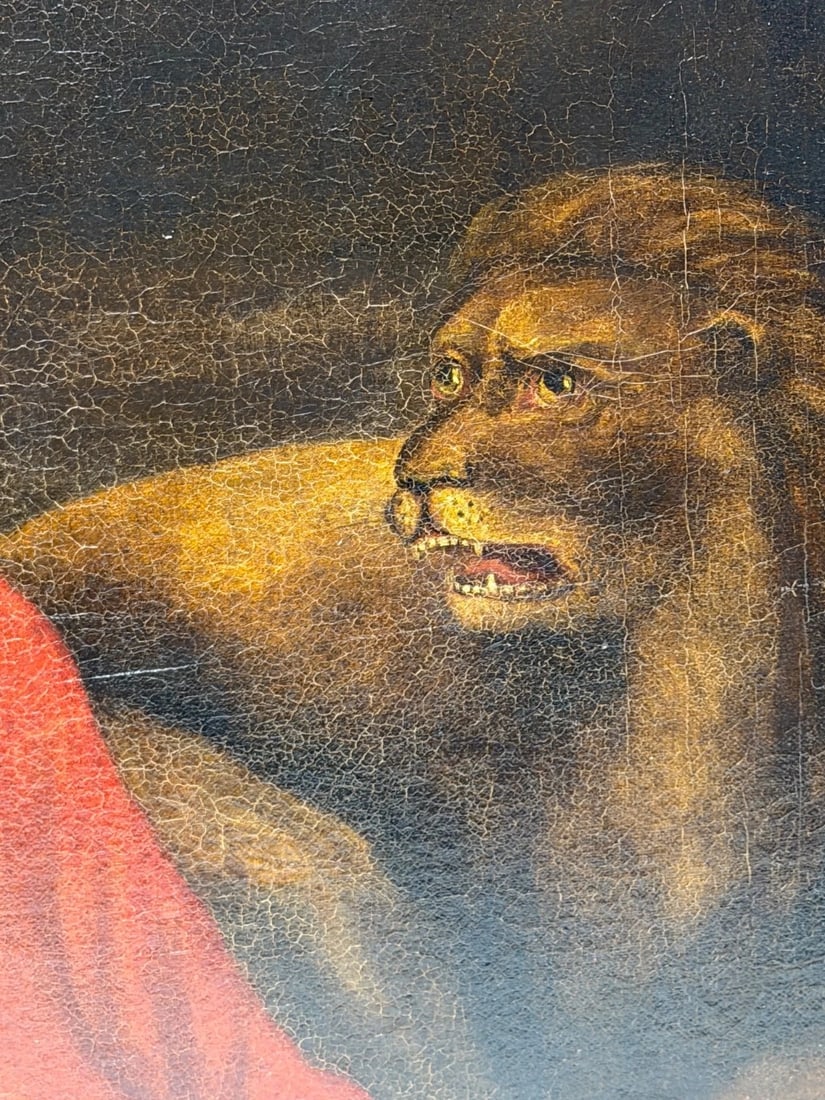 Victorian Biblical Narrative Oil Painting Daniel in the Lions Den c1881 Framed - 12