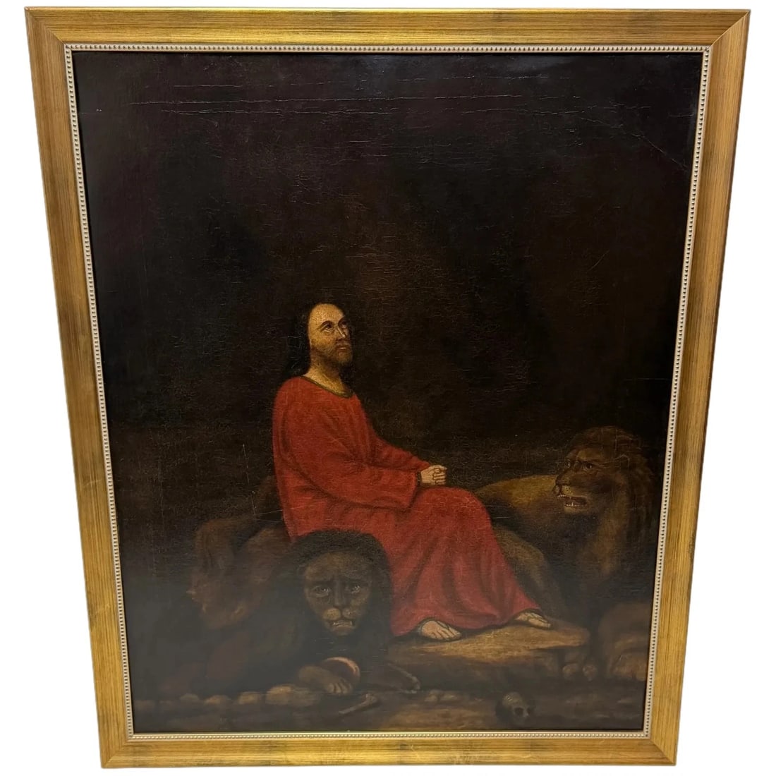 Victorian Biblical Narrative Oil Painting Daniel in the Lions Den c1881 Framed (1 of 20)