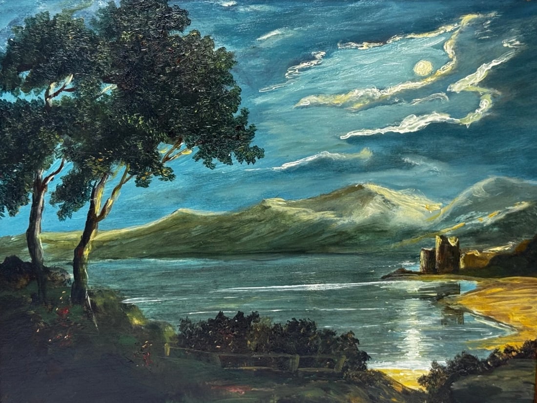 Oil Painting Urquhart Castle Loch Ness Scottish Highlands Nocturnal Moonlight - 2