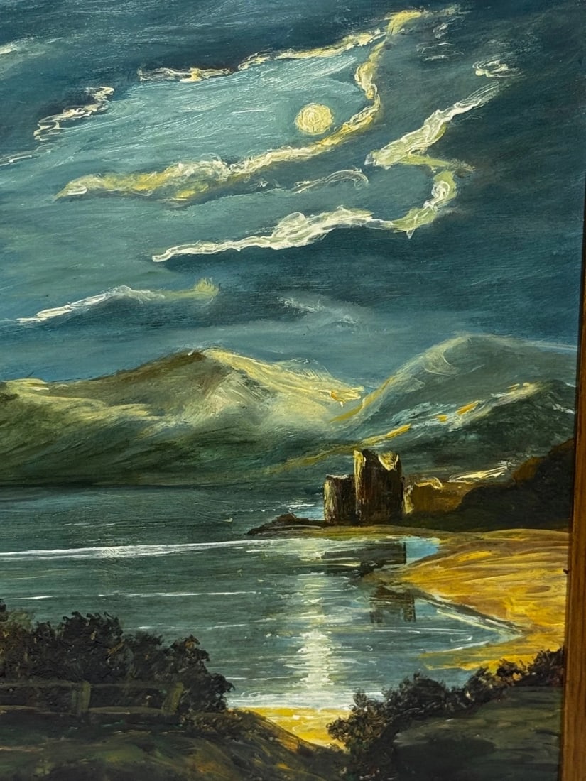 Oil Painting Urquhart Castle Loch Ness Scottish Highlands Nocturnal Moonlight - 7