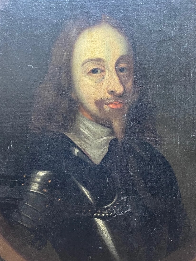 17th Century Oil Painting Royal King Charles I in Armour Circle Henry Stone - 6