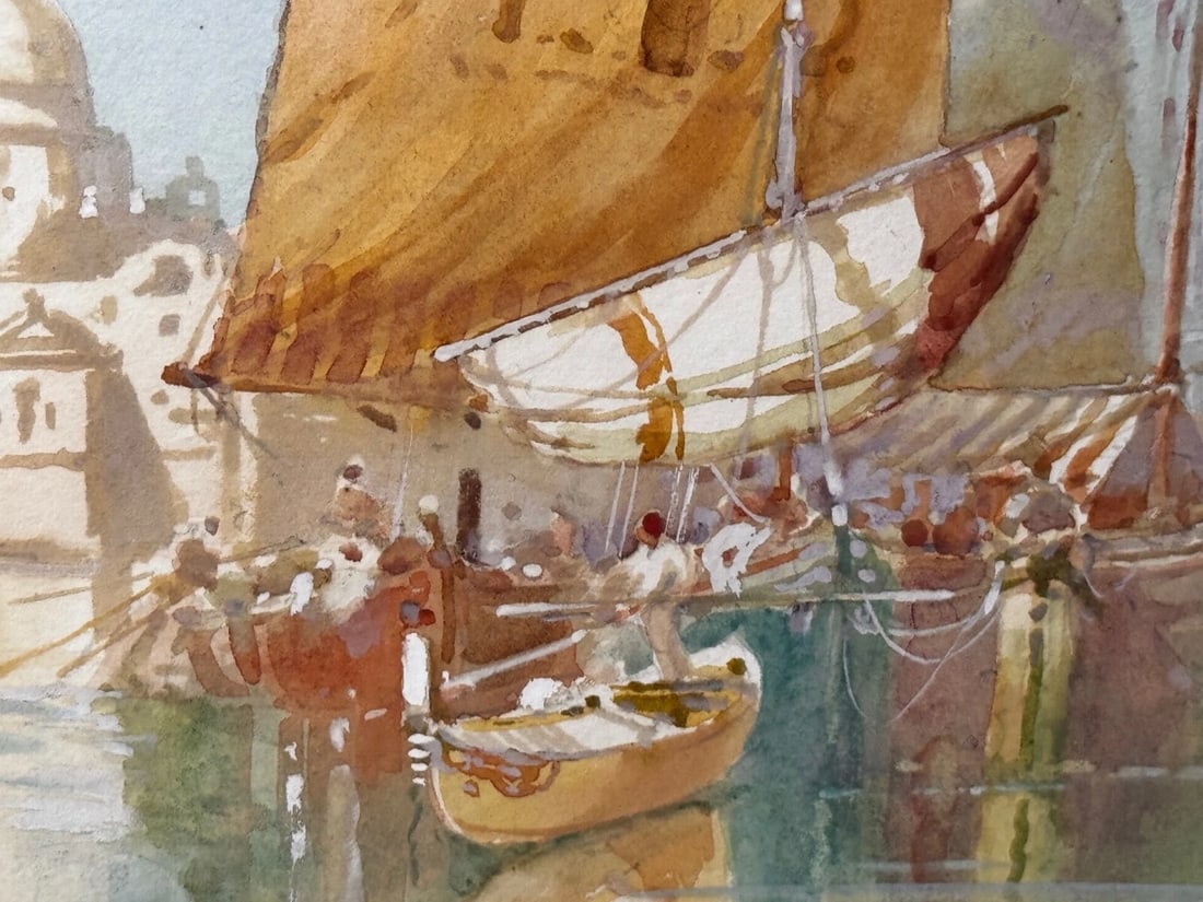 Marine Watercolour Painting On The Lagoon Venice by William Knox RBA C1917 - 17