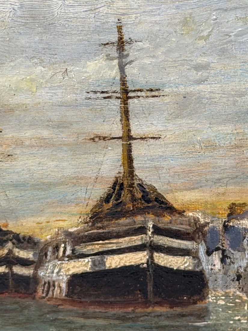 Painting North Shields Harbour The Old Low Light Manner of Bernard Benedict Hemy - 15