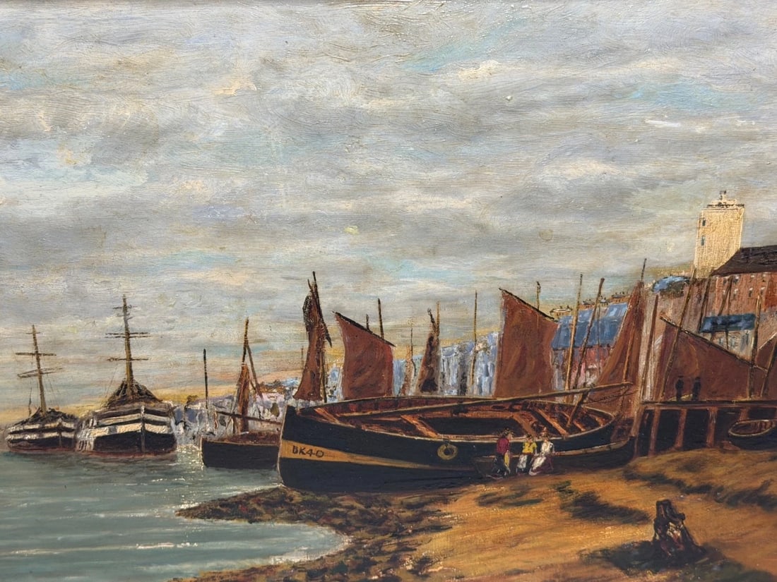 Painting North Shields Harbour The Old Low Light Manner of Bernard Benedict Hemy - 2