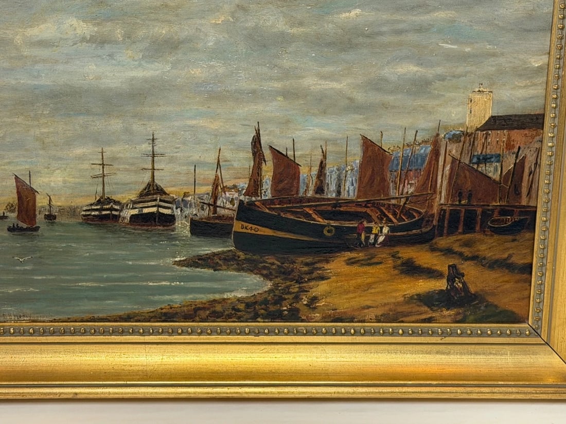 Painting North Shields Harbour The Old Low Light Manner of Bernard Benedict Hemy - 3