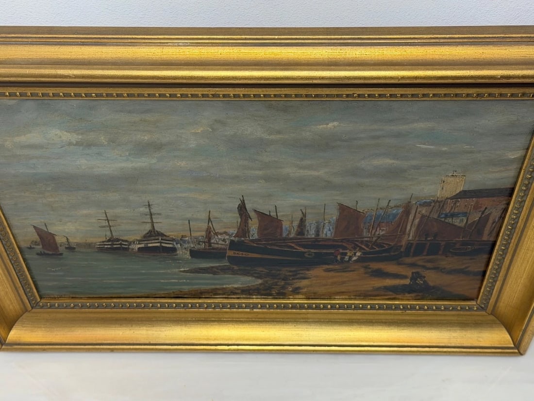 Painting North Shields Harbour The Old Low Light Manner of Bernard Benedict Hemy - 4