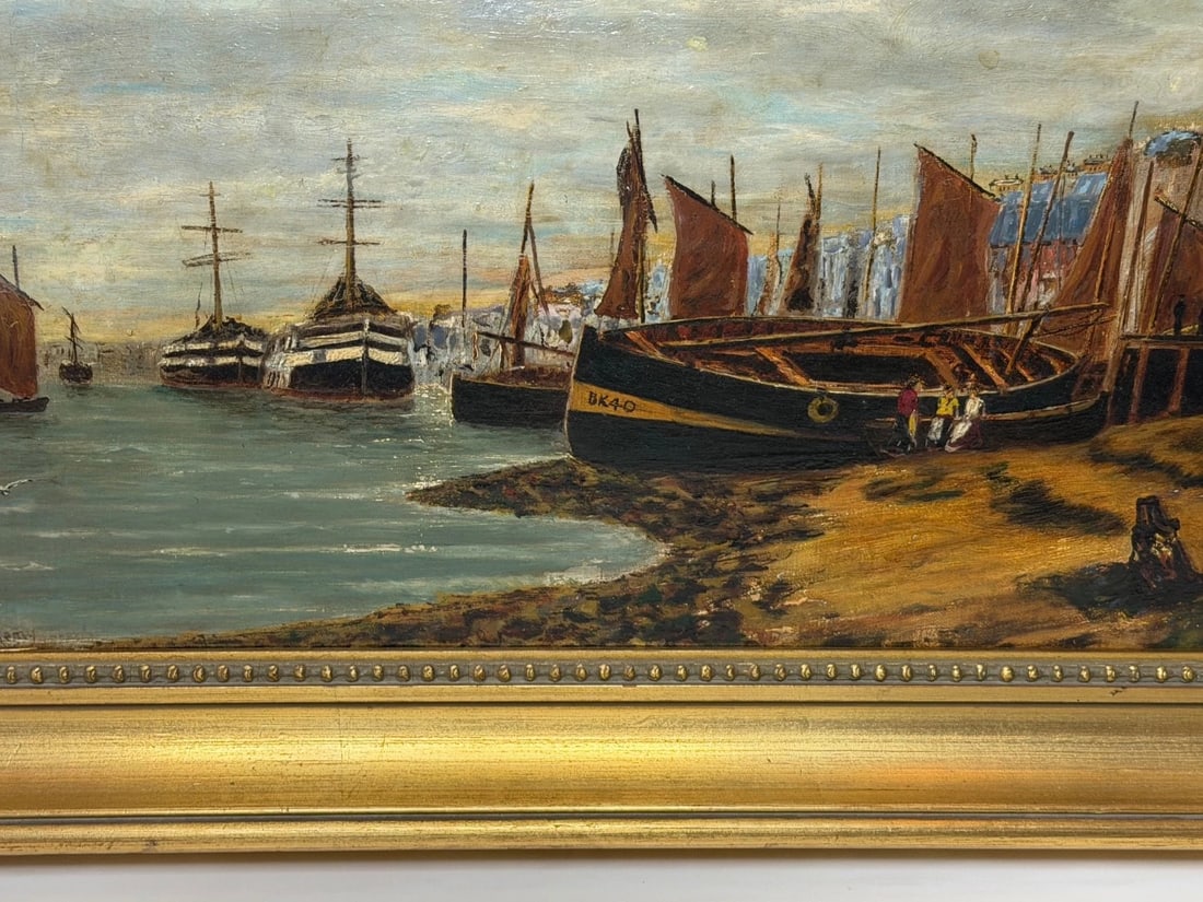 Painting North Shields Harbour The Old Low Light Manner of Bernard Benedict Hemy - 7