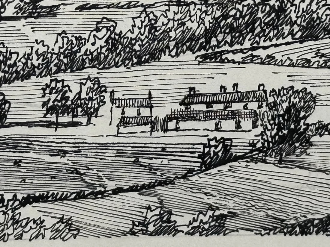 Pen Ink Drawing Low Fell From Lanthwaite Hill Lake District by Alfred Wainwright - 11