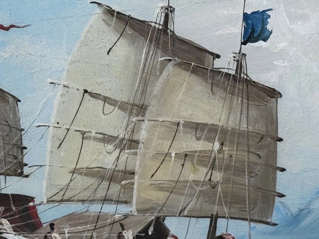 Inbound Junk At Mouth of Pearl River Hong Kong Attributed Ah Hee Studio C1914 - 15