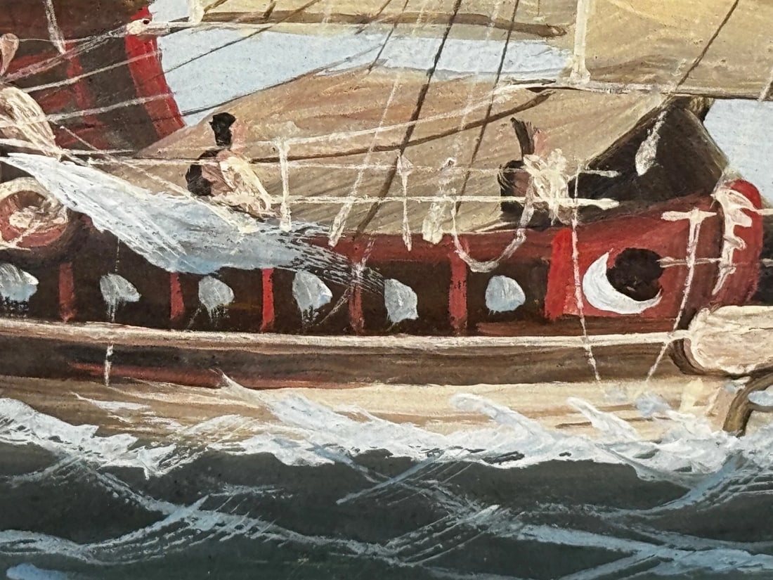 Inbound Junk At Mouth of Pearl River Hong Kong Attributed Ah Hee Studio C1914 - 17