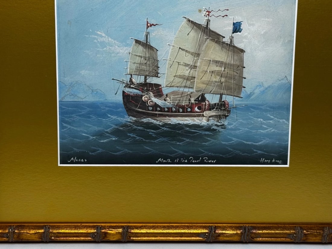 Inbound Junk At Mouth of Pearl River Hong Kong Attributed Ah Hee Studio C1914 - 4