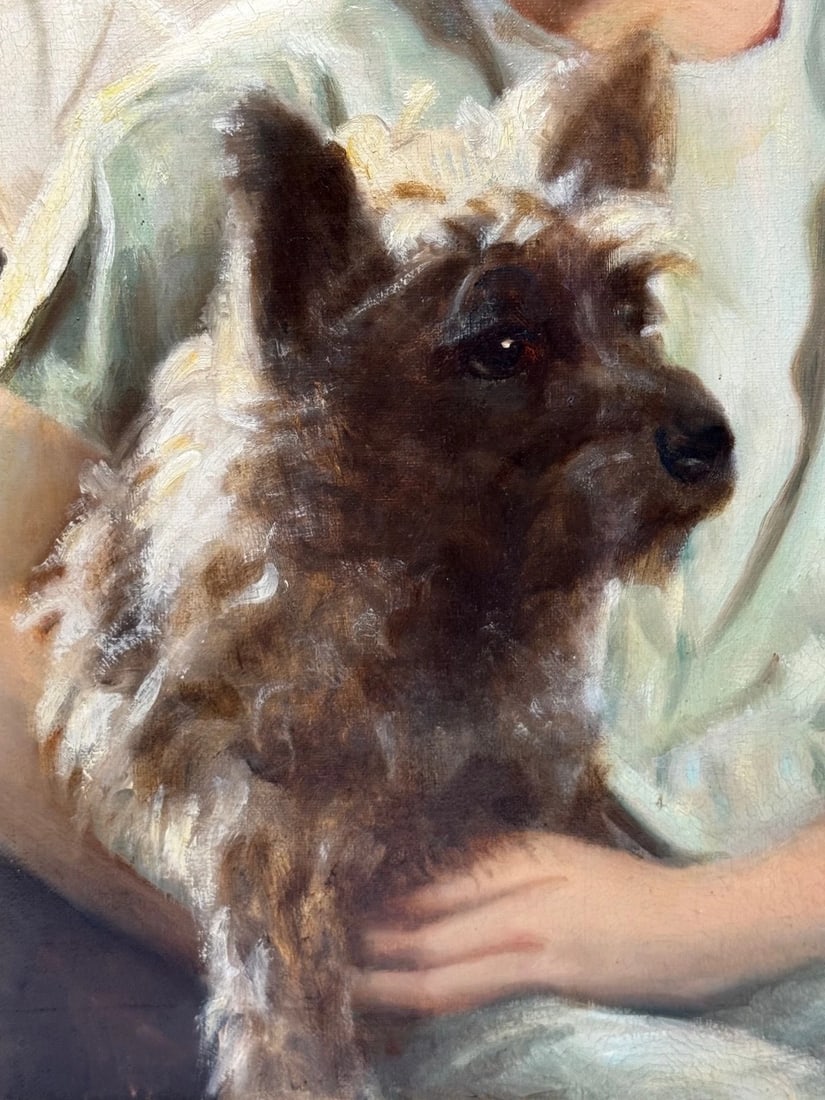 Oil Portrait Mary with Cairn Terriers In the Manner of Sir Harrington Mann - 15